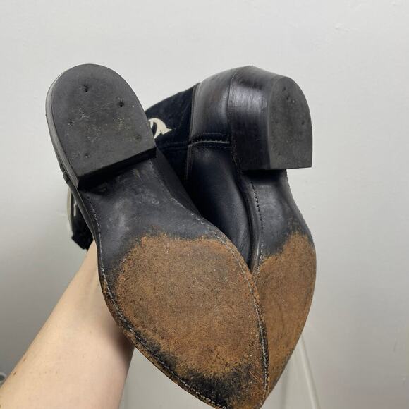 Vintage Dan Post Men’s Black White Tooled Suede Leather Cowboy Boots 6.5 M - Picture 8 of 12